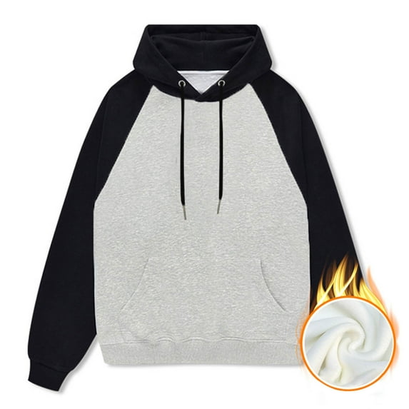 gbyLJF Men's Cotton Sweatshirt Solid-color Patchwork Fleece Long Sleeve Hoodie Casual Loose Drawstring Hooded Pullover