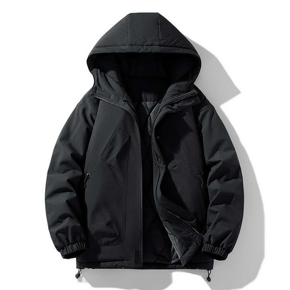 gbyLJF Men's Cotton-padded Jackets Casual Full Zip Thickened Hooded Jacket Loose Warm Winter Padded Coats with Zipper Pockets