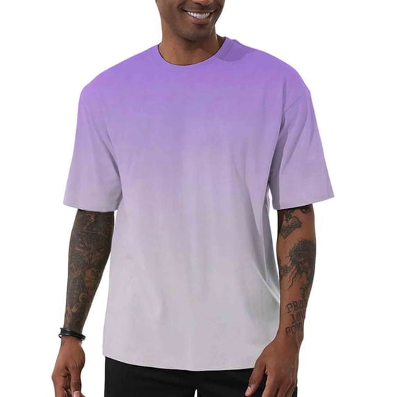 gbyLJF Men's Crew Neck T-Shirt Purple Casual Loose Fit Summer Basic Tops Stretch Short Sleeve Men's Gradient Tee