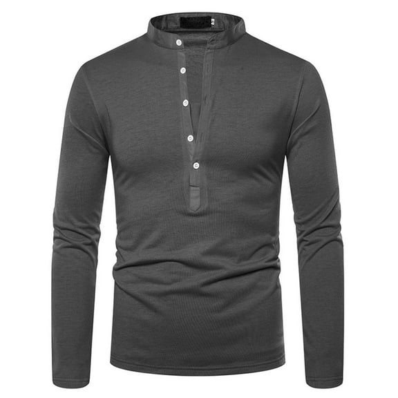 gbyLJF Men's Deep V-neck Top Solid Color Stand-up Collar Long Sleeve T-shirt Regular Fit Half-open Button Down Shirt
