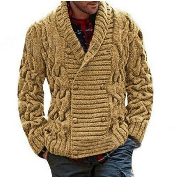 gbyLJF Men's Double-breasted Knitted Cardigan Solid Color Button Down Casual Sweater Jacket Long Sleeve Tops for Autumn and Winter