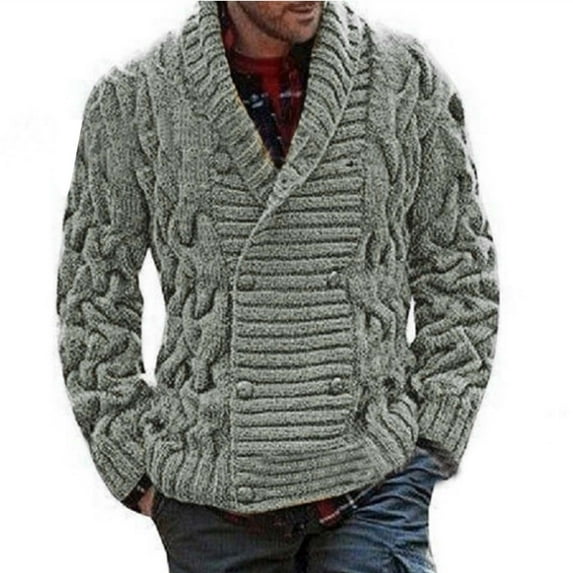 gbyLJF Men's Double-breasted Knitted Cardigan Solid Color Button Down Casual Sweater Jacket Long Sleeve Tops for Autumn and Winter