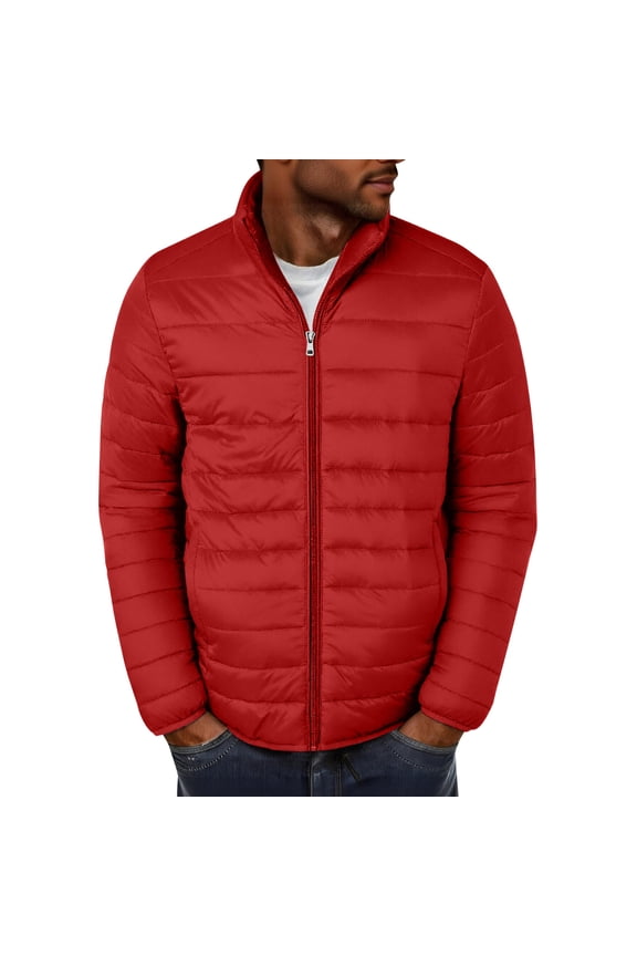 Men's Down Jacket Lightweight Packable Solid Color Puffer Jacket Winter Warm Zip Up Cotton-padded Jackets with Pockets