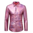 thumbnail image 1 of gbyLJF Men's Dress Shirt Shiny Long Sleeve Button Down Lapel Shirts Disco Party Stage Performance Costume, 1 of 3