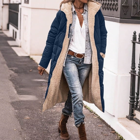 gbyLJF Men's Fleece Cotton-padded Jacket Long Solid Color Full Zip Hooded Coats Winter Casual Thickened Warm Outwear Coat