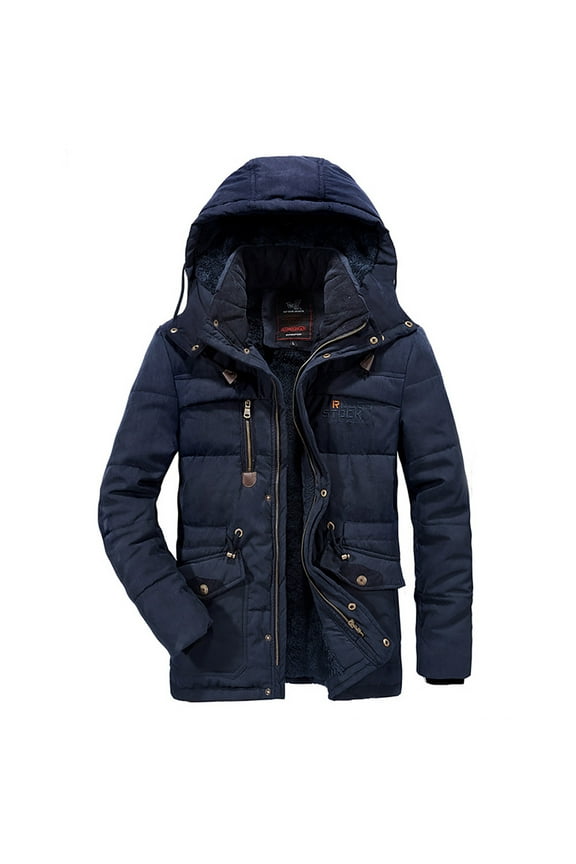 Men's Fleece Cotton-padded Jackets Winter Thickened Hooded Drawstring Jacket Large-size Zipper Warm Outwear with Pockets