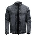 thumbnail image 1 of gbyLJF Men's Fleece Denim Jackets Vintage Washed Long Sleeve Top Coat Fall/Winter Stand Up Collar Jacket with Pockets, 1 of 5