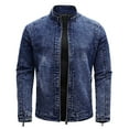 thumbnail image 1 of gbyLJF Men's Fleece Denim Jackets Vintage Washed Long Sleeve Top Coat Fall/Winter Stand Up Collar Jacket with Pockets, 1 of 9