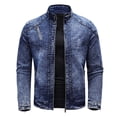 thumbnail image 1 of gbyLJF Men's Fleece Denim Jackets Vintage Washed Long Sleeve Top Coat Fall/Winter Stand Up Collar Jacket with Pockets, 1 of 9