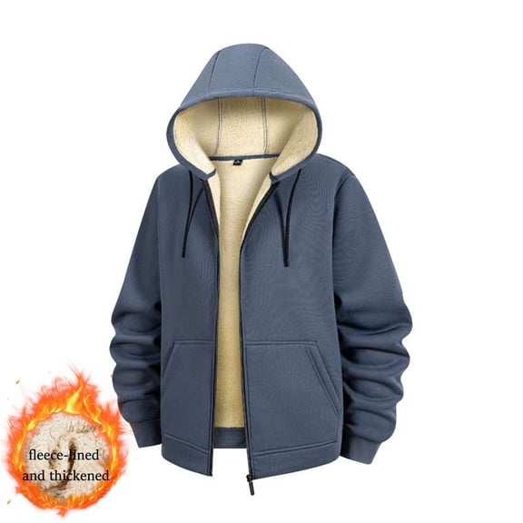 gbyLJF Men's Fleece Lined Hoodie Solid Color Open Front Sweatshirts Coat Warm Winter Zipper Hooded Jackets with Pockets