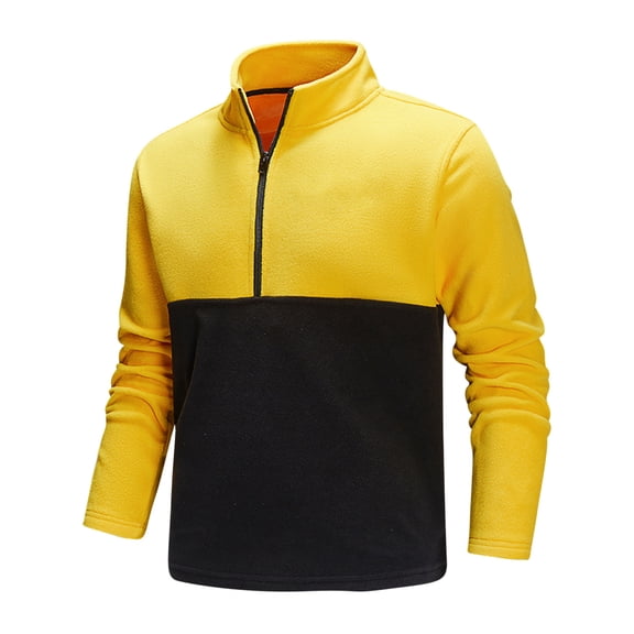 gbyLJF Men's Fleece Pullover Slim Fit Long Sleeve Half Zipper Stand-up Collar Top Casual Warm Color-blocked Blouse
