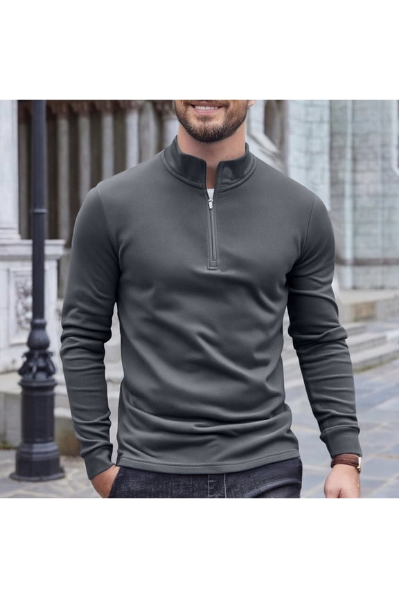 Men's Fleece Warm Jacket Solid Color Long Sleeve Stand-up Collar Top Slim Fit Half-zipper Base Layer Shirt