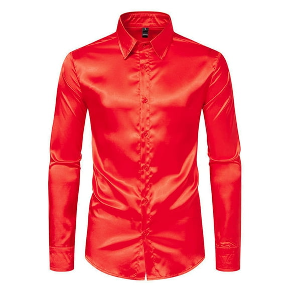 gbyLJF Men's Formal Dress Shirt Shiny Long Sleeve Lapel Shirts Casual Business Solid Color Button Down Top for Men
