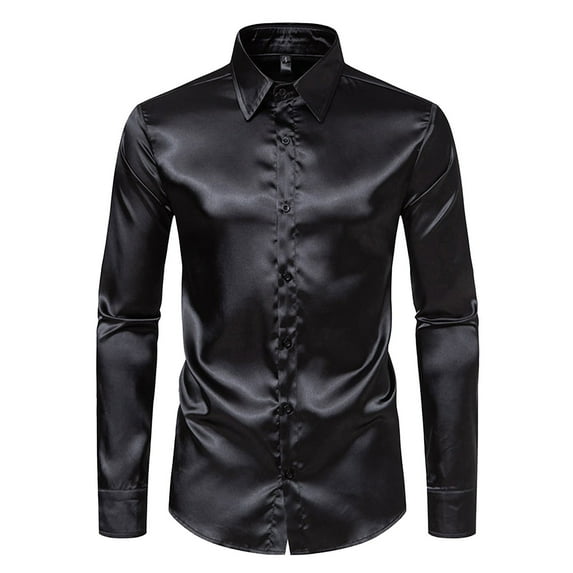 gbyLJF Men's Formal Dress Shirt Shiny Long Sleeve Lapel Shirts Casual Business Solid Color Button Down Top for Men