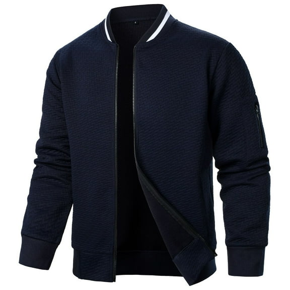 gbyLJF Men's Full Zip Cardigan Sweaters Fall Long Sleeve Casual Stand Collar Blouse Solid Color Jacquard Top