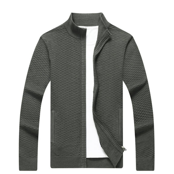 gbyLJF Men's Full Zip Knitted Sweater Solid Color Casual Long Sleeve Stand-up Collar Sweater Coat Regular Fit Cardigan with Pockets