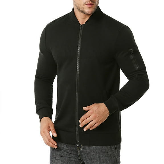 gbyLJF Men's Full Zipper Jacket Regular Fit Solid Color Long Sleeve Coat Silk-covered Cotton Blouse with Zipper Pocket