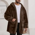 thumbnail image 1 of gbyLJF Men's Fuzzy Hooded Cardigan Solid Color Double-sided Fleece Coat Casual Loose Jackets with Pockets Unisex Style Winter Outwear, 1 of 9