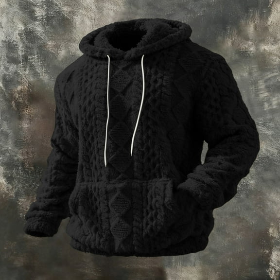 gbyLJF Men's Fuzzy Hoodie Fleece Long Sleeve Hooded Pullover Sweaters Warm Winter Solid Color Soft Comfy Sweatshirts with Pocket