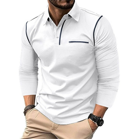 gbyLJF Men's Golf Shirts Solid Color Casual Long Sleeve Pullover Sweaters Lightweight Button Down Lapel Sweatshirt