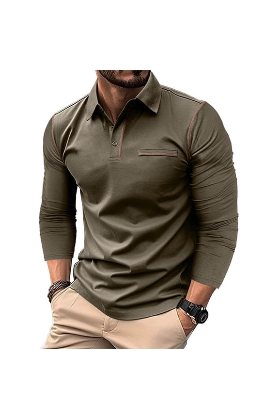Men's Golf Shirts Solid Color Casual Long Sleeve Pullover Sweaters Lightweight Button Down Lapel Sweatshirt