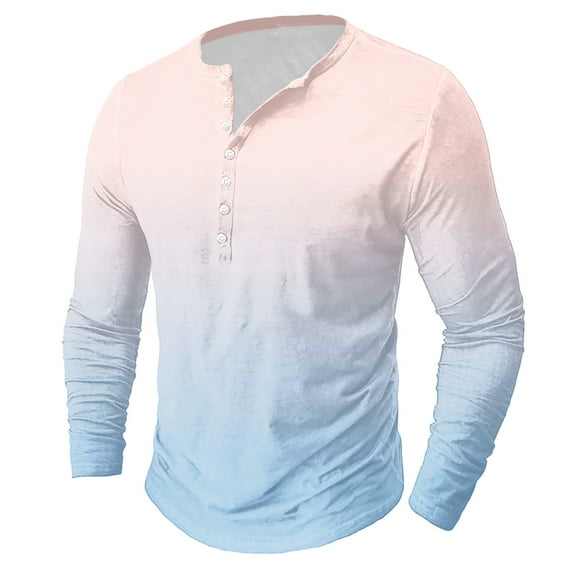 gbyLJF Men's Gradient Half-button Shirt Regular Fit Lightweight Long Sleeve Round Neck Top Casual Loose Half-open T-shirt