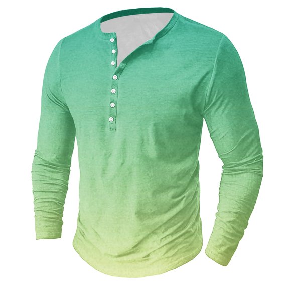 gbyLJF Men's Gradient Half-button Shirt Regular Fit Lightweight Long Sleeve Round Neck Top Casual Loose Half-open T-shirt
