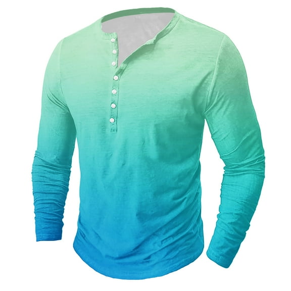 gbyLJF Men's Gradient Half-button Shirt Regular Fit Lightweight Long Sleeve Round Neck Top Casual Loose Half-open T-shirt
