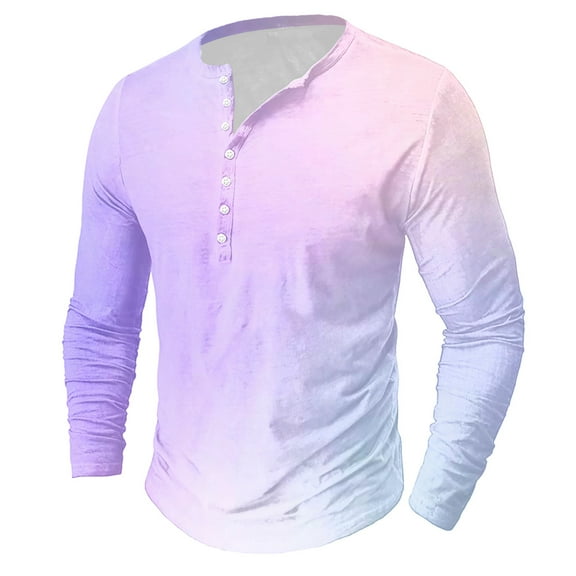 gbyLJF Men's Gradient Half-button Shirt Regular Fit Lightweight Long Sleeve Round Neck Top Casual Loose Half-open T-shirt