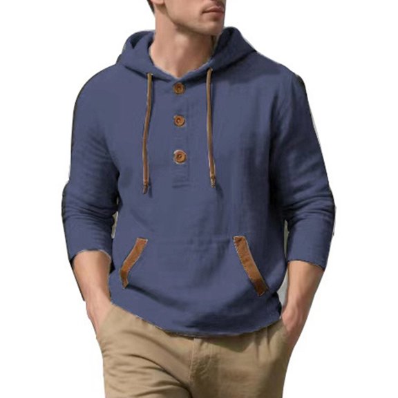 gbyLJF Men's Half-button Pullover Solid Color Casual Long Sleeve Hooded Top Lightweight Drawstring Hoodie with Pocket