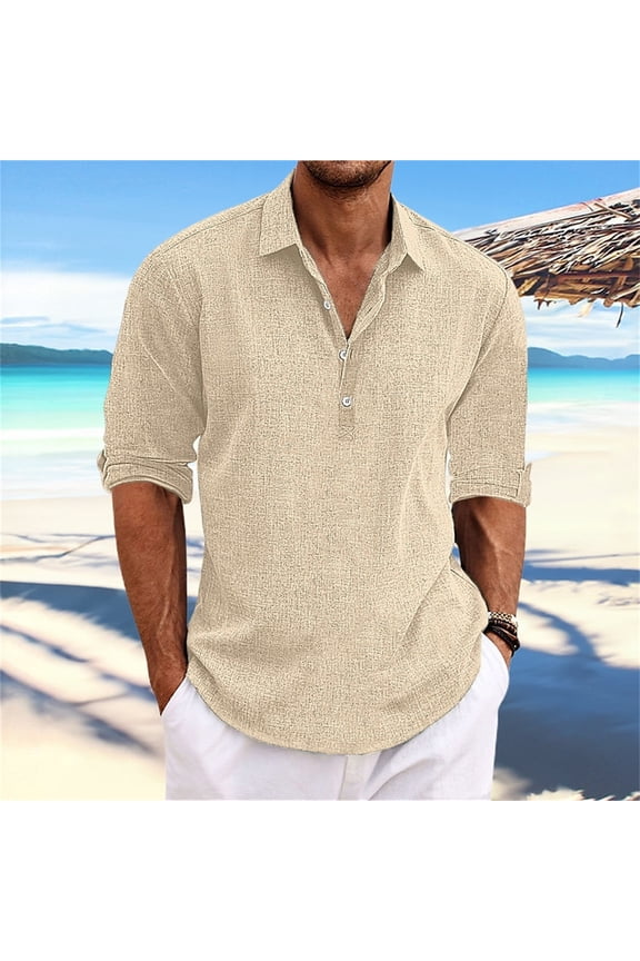 Men's Half-button Top Casual Long Sleeve Lapel Pullover Solid Color Half-open Front Loose Fit Shirt