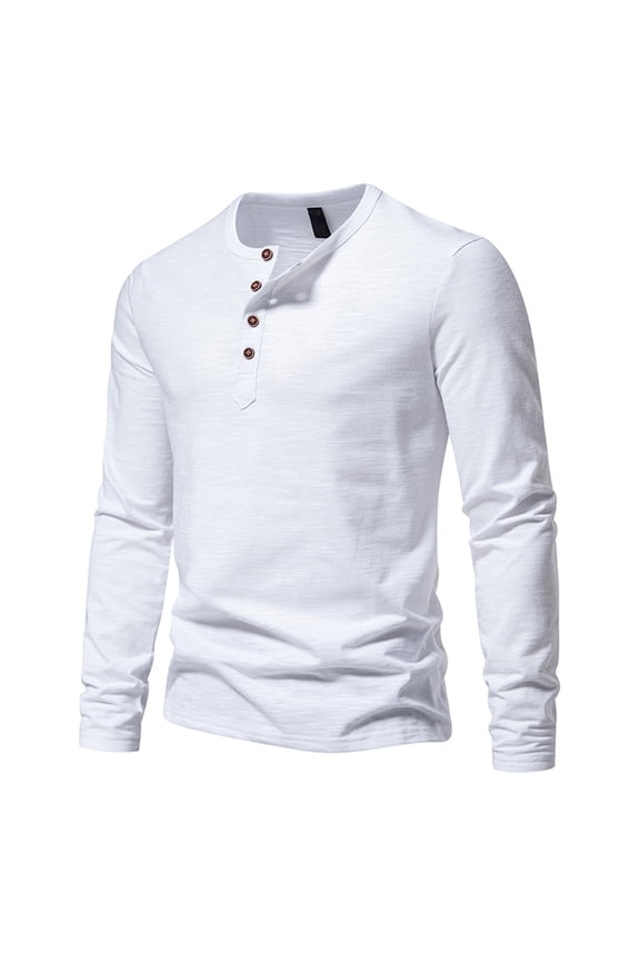 Men's Half-button Top Half-open Solid Color Long Sleeve Pullover Lightweight Breathable Five-button Round Neck T-shirt