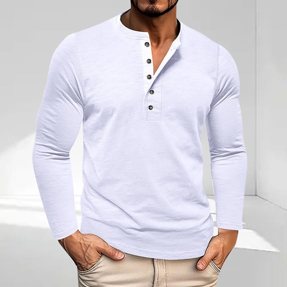 gbyLJF Men's Half-button Top Solid Color Casual Long Sleeve Round Neck Shirt Lightweight Breathable Regular Fit Sweatshirt