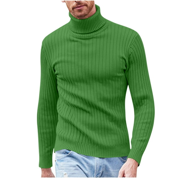 gbyLJF Men's High-neck Base Layer Shirt Solid Color Vertical Striped Textured Pullover Soft Comfy Knitted Sweater for Autumn and Winter