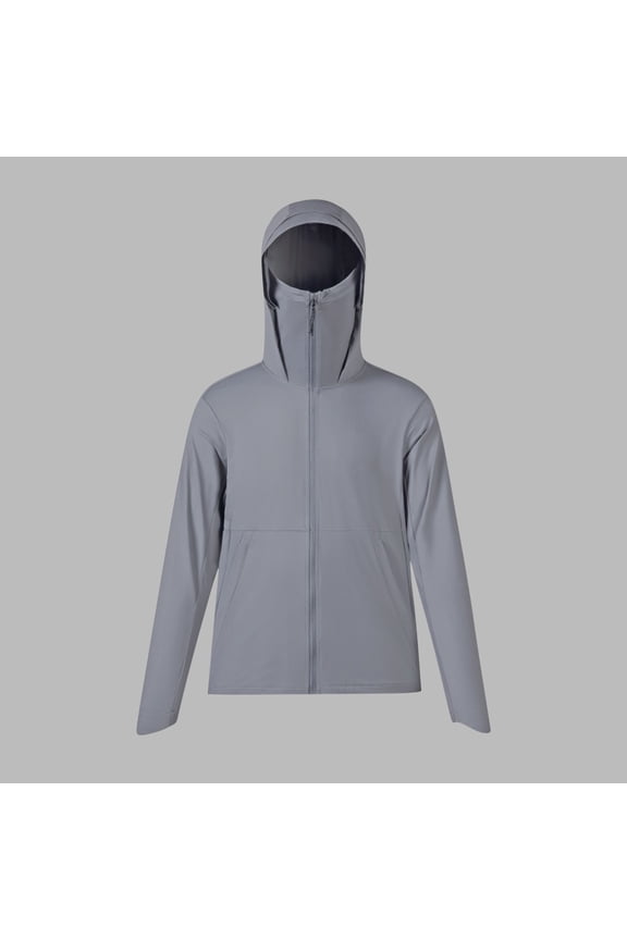 Men's Hooded Sun-protective Clothing Solid Color Outdoor Breathable Long Sleeve Coat Full Zipper Top with Face Mask
