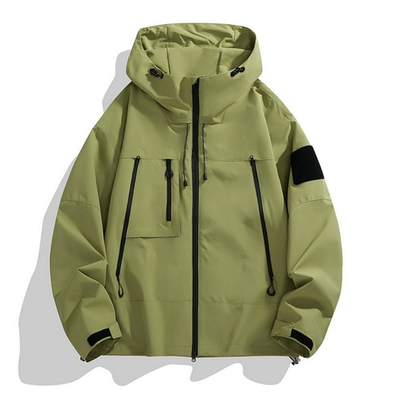 gbyLJF Men's Hoodies Jackets Lightweight Waterproof Jackets Full Zip Classic Solid Color Mens Outdoor Hooded Windbreaker with Pocket