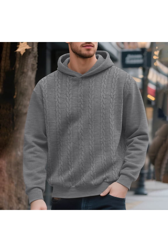 Men's Jacquard Sweatshirt Casual Fashion Solid Color Pullover Shirts Comfy Loose Fit Long Sleeve Hooded Top