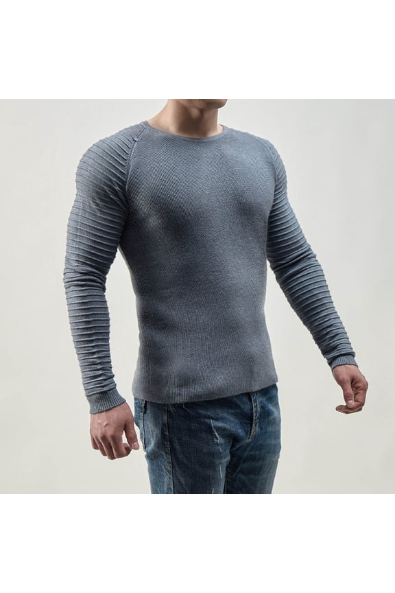 Men's Knit Pullover Sweater Stretchy Long Sleeve Crew Neck Shirts Slim Fit Winter Undershirts