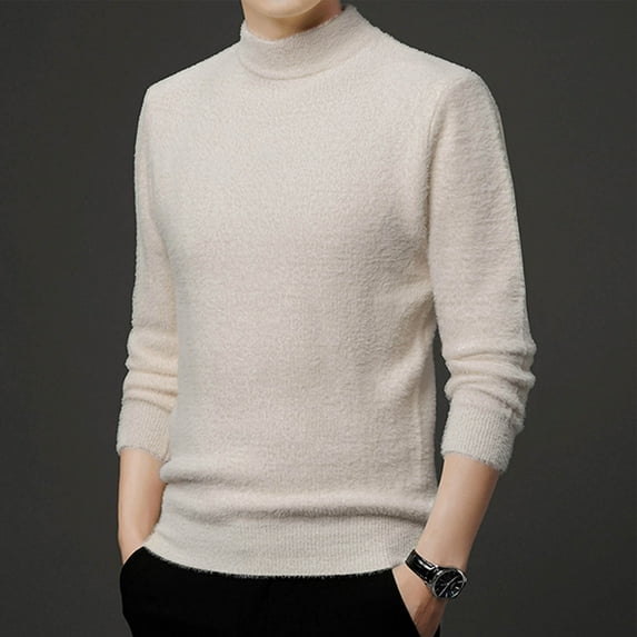 gbyLJF Men's Knitted Base Layer Shirt Round Neck Solid Color Long Sleeve Pullover Top Regular Fit Semi-turtleneck Sweater