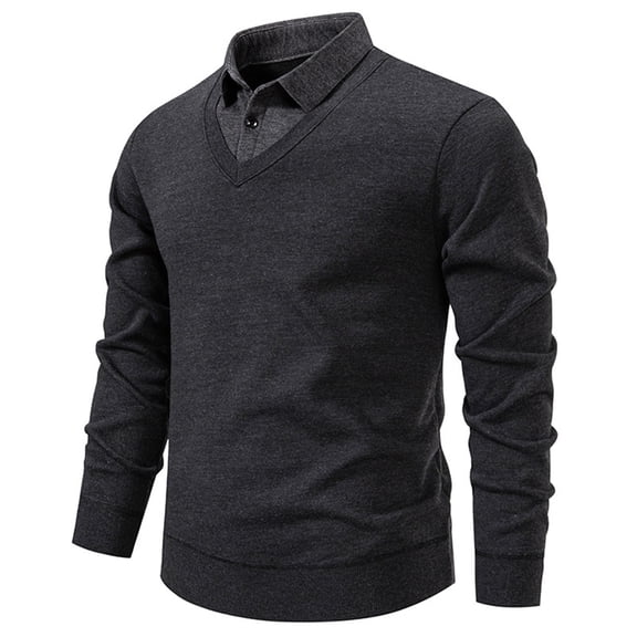 gbyLJF Men's Lapel Half-button Tops Two Fake Long Sleeve Pullover Shirts Casual Business Color-blocked Blouse