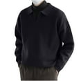 thumbnail image 1 of gbyLJF Men's Lapel Sweater Solid Color Loose Fit Long Sleeve Knitted Sweater Casual Breathable V-neck Pullover Shirts, 1 of 5