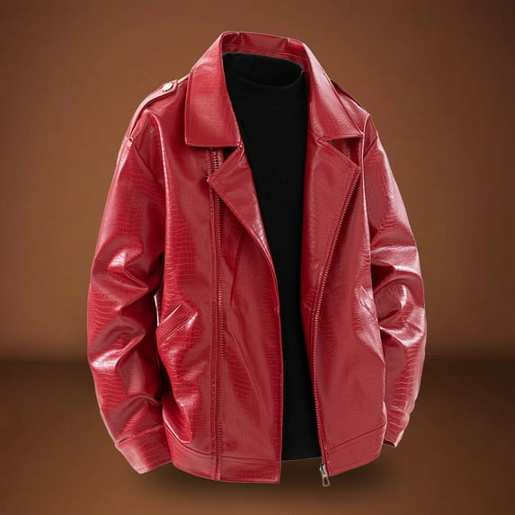 gbyLJF Men's Leather Jacket Full Zipper Long Sleeve Lapel Top Casual Fall Fashion Blouse Windproof Coat With Pocket