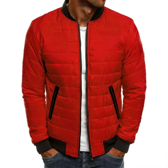 gbyLJF Men's Lightweight Cotton-padded Jackets Solid Color Long Sleeve Zipper Coats Short Jacket with Zipper Pockets Winter Outdoor Outwear for Men