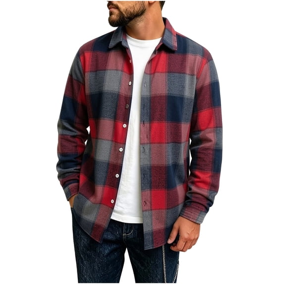 gbyLJF Men's Lightweight Plaid Flannel Jackets Fall Button Up Collared Shirts Vintage Classic Checkered Shirt Shacket