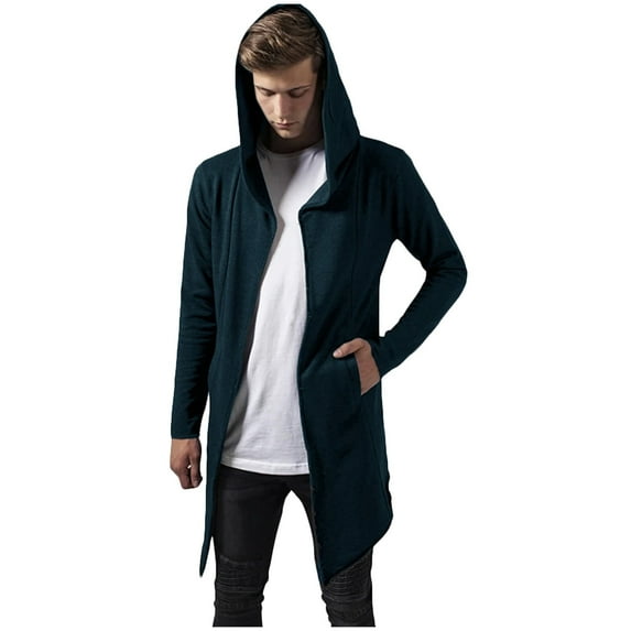 gbyLJF Men's Long Hooded Cardigan Tops Shawl Irregular Hem Trench Coat Solid Color Long Sleeve Jacket With Pocket