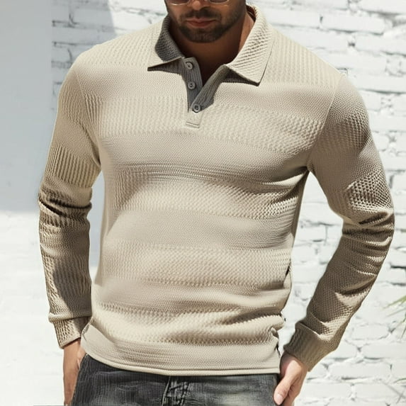 gbyLJF Men's Long Sleeve Button T-Shirt Solid Color Three-button Lapel Pullover Shirt Lightweight Regular Fit Golf Shirts