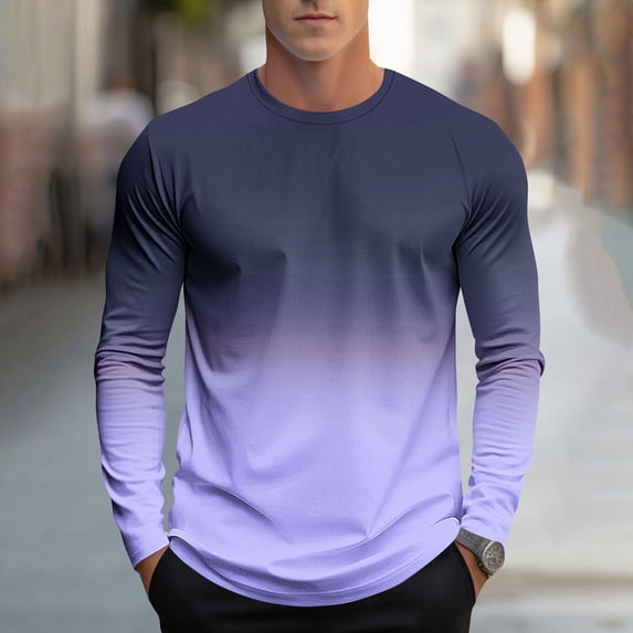 gbyLJF Men's Long Sleeve Crewneck Shirts Gradient Printed Casual Comfy Tees Regular Fit Fall Sweatshirts
