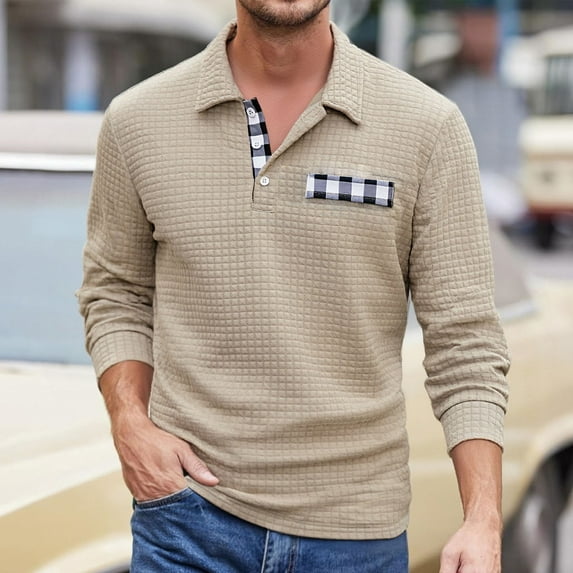 gbyLJF Men's Long Sleeve Lapel Pullover Solid Color Golf Collar Top Casual Button-Down Pocket Blouse Sweatshirt for Men