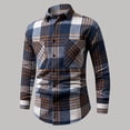 thumbnail image 1 of gbyLJF Men's Long Sleeve Lapel Top Checked Button Down Casual Shirt Regular Fit Double-pocket Blouse, 1 of 5