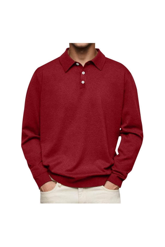 Men's Long Sleeve Lapel Top Lightweight Solid Color Button Pullover Shirts Casual Regular Fit Soft Blouse